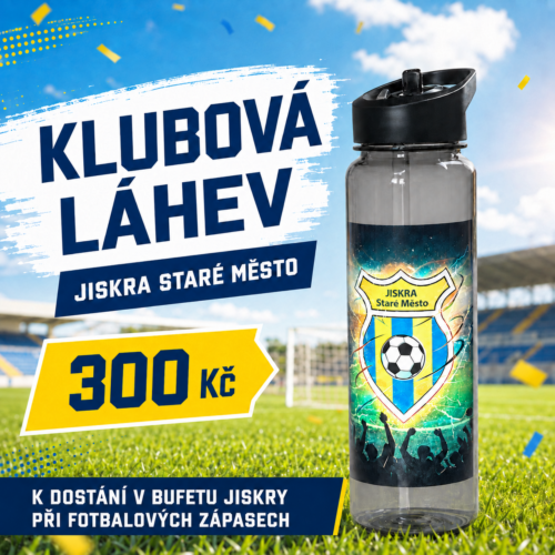 Klubová láhev JISKRA – fanděte a nezapomínejte na pitný režim.